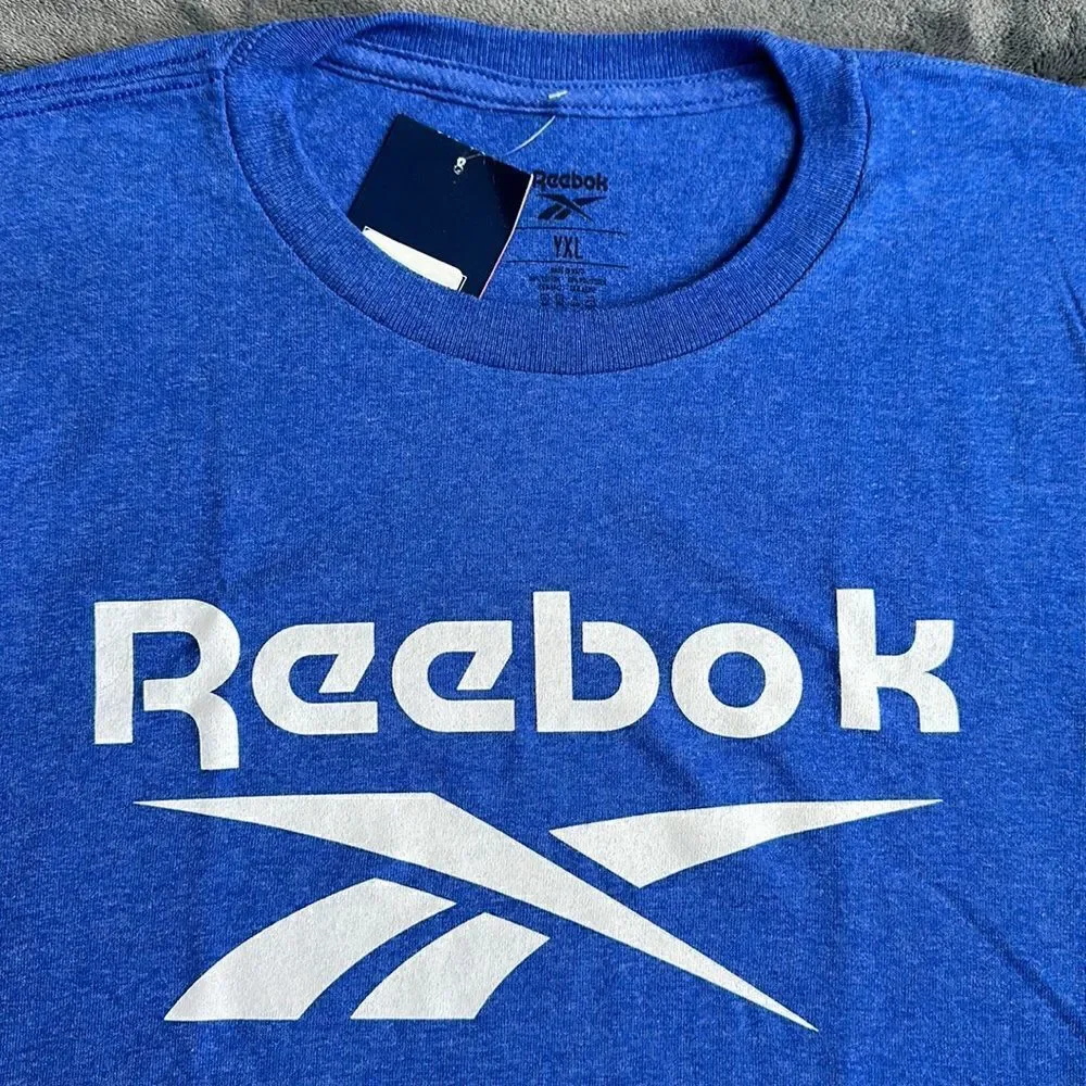 New Reebok Blue Logo Crew Neck Tee Size Youth XL